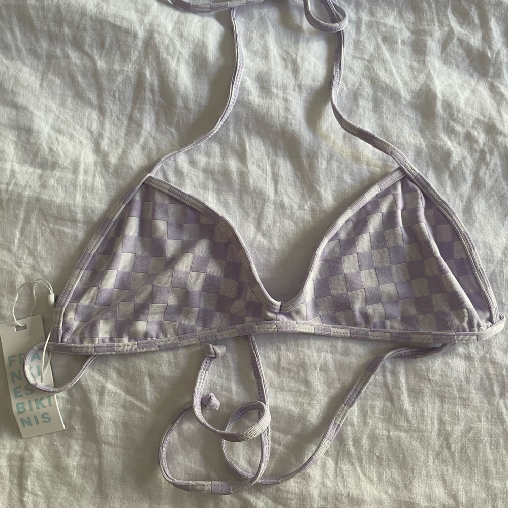 Frankie’s Boardwalk Checkered String Bikini Top - Purple Check / L / Halter